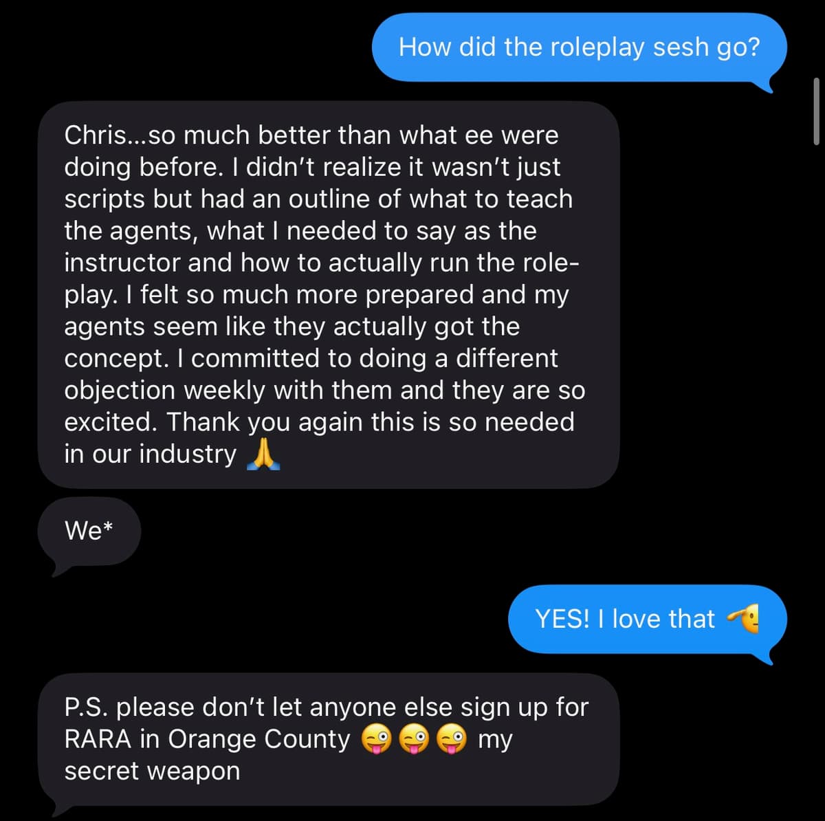 Customer testimonial